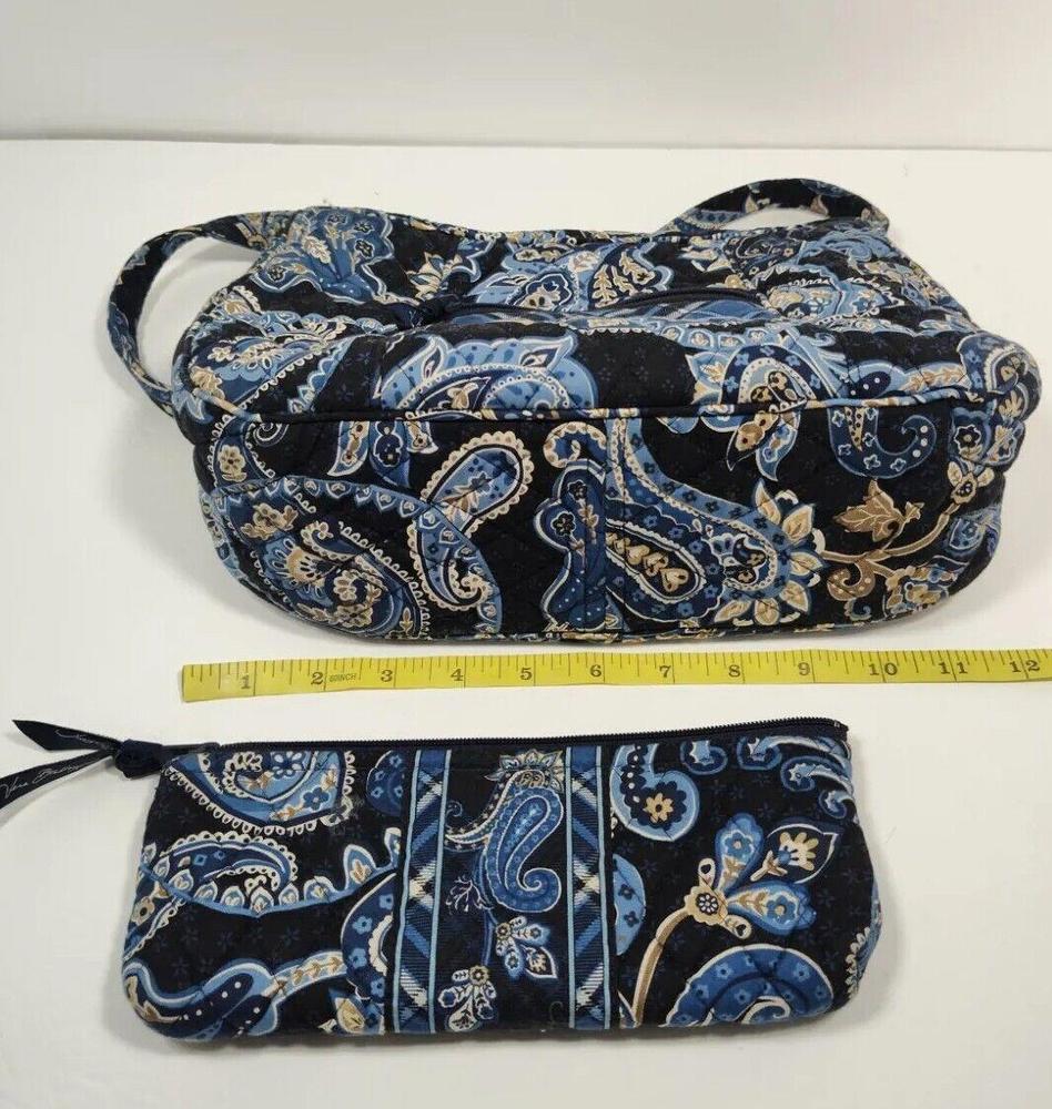 Vera Bradley Windsor Navy Blue Paisley Shoulder Bag Purse w/ Matching Mini Pouch - Picture 10 of 11